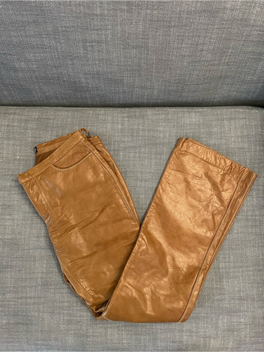 Women's genuine brown leather bootcut pants